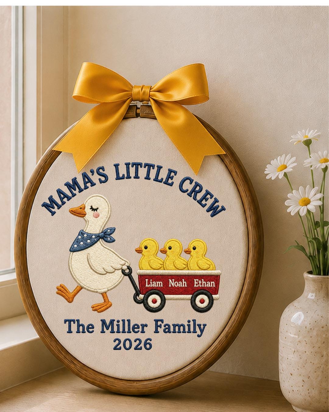 Personalized Embroidered Goose Family Ornament, Mama’s Little Crew Hoop, Custom Kids Names Decor, Mother’s Day Gift for Mom