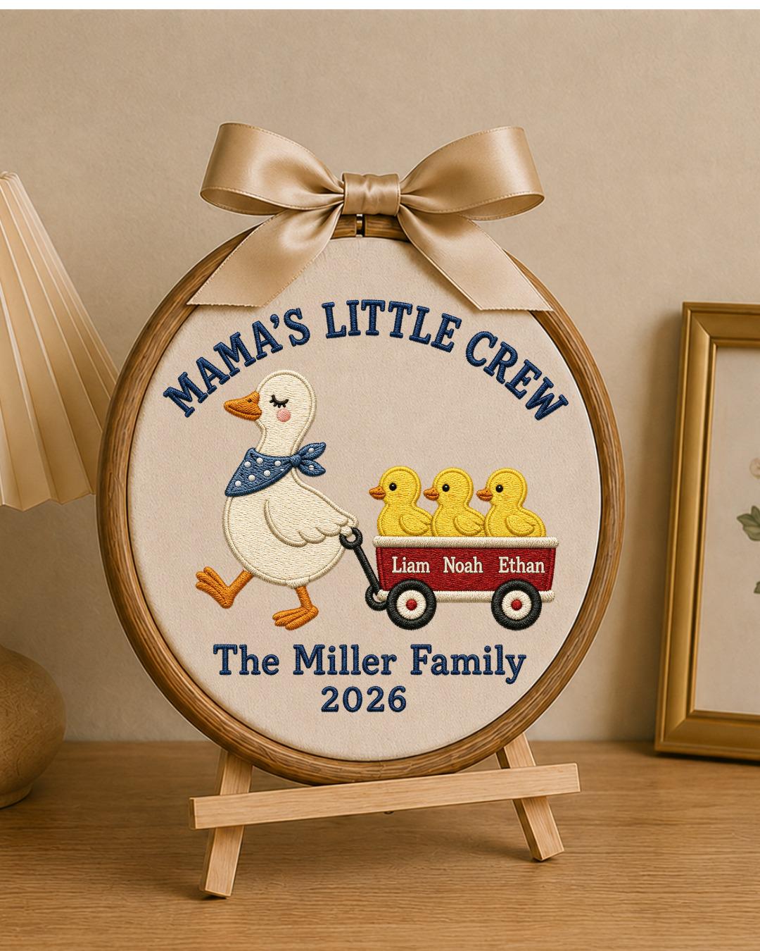 Personalized Embroidered Goose Family Ornament, Mama’s Little Crew Hoop, Custom Kids Names Decor, Mother’s Day Gift for Mom