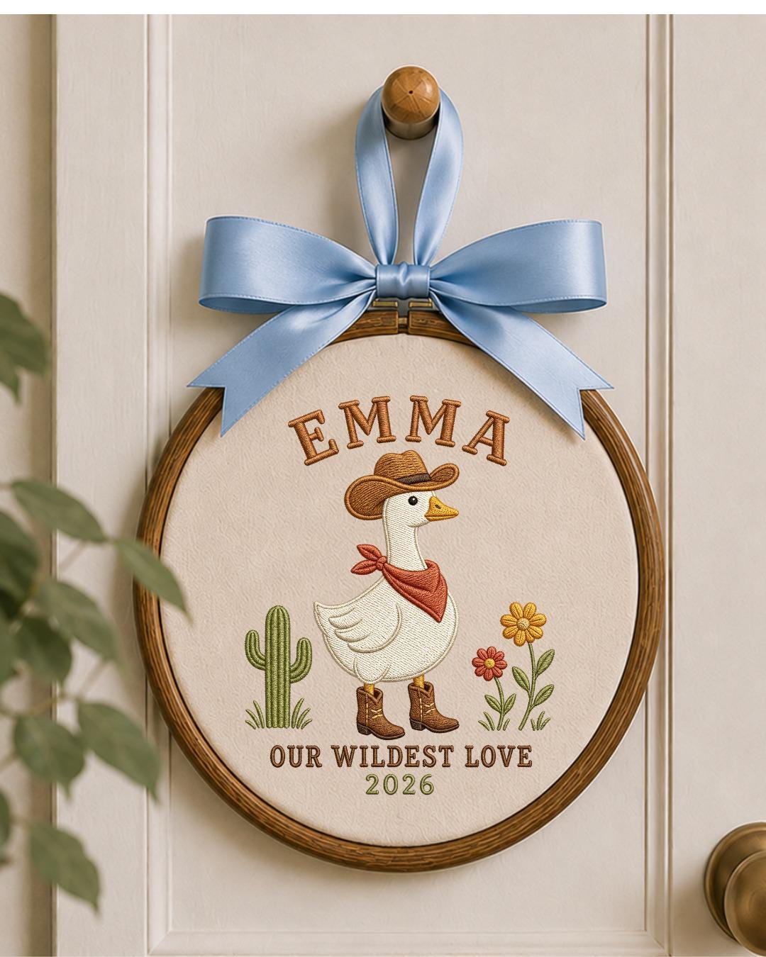 Personalized Embroidered Cowgirl Goose Ornament, Custom Baby Name Hoop, Western Nursery Decor, Wildest Love Keepsake Gift