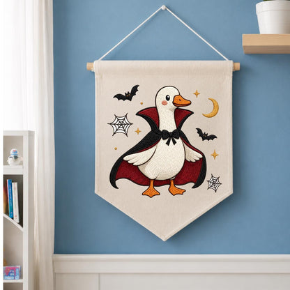 Embroidered Dracula Duck Halloween Banner, Vampire Goose Nursery Decor