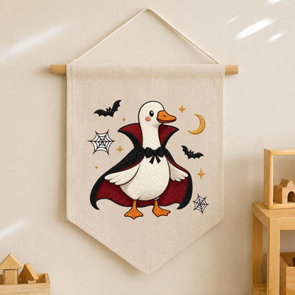 Embroidered Dracula Duck Halloween Banner, Vampire Goose Nursery Decor