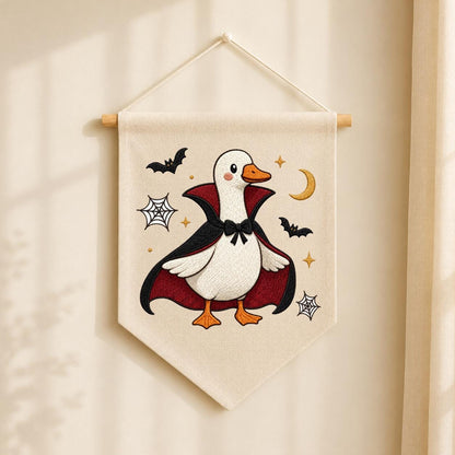 Embroidered Dracula Duck Halloween Banner, Vampire Goose Nursery Decor