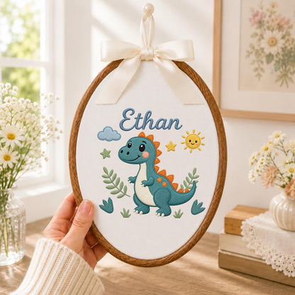 Personalized Embroidered Ornament, Dinosaur Name Hoop, Custom Baby Boy Nursery Decor, Cute Dino Baby Shower Gift, Newborn Keepsake