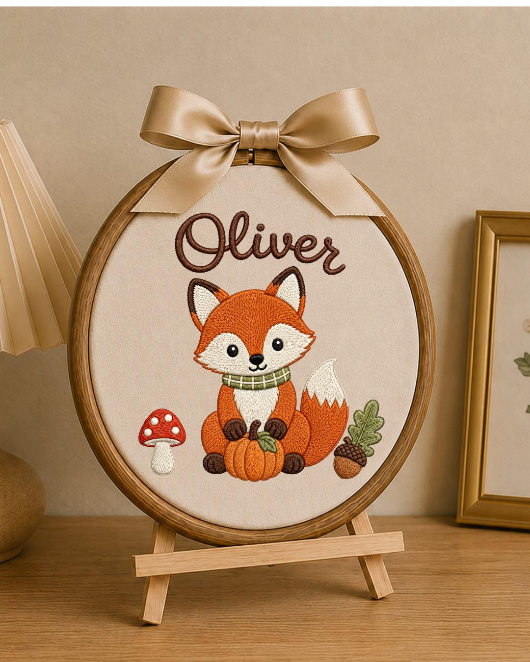 Personalized Embroidered Fox Ornament, Custom Baby Name Hoop, Woodland Nursery Decor, Fall Baby Gift, Newborn Keepsake