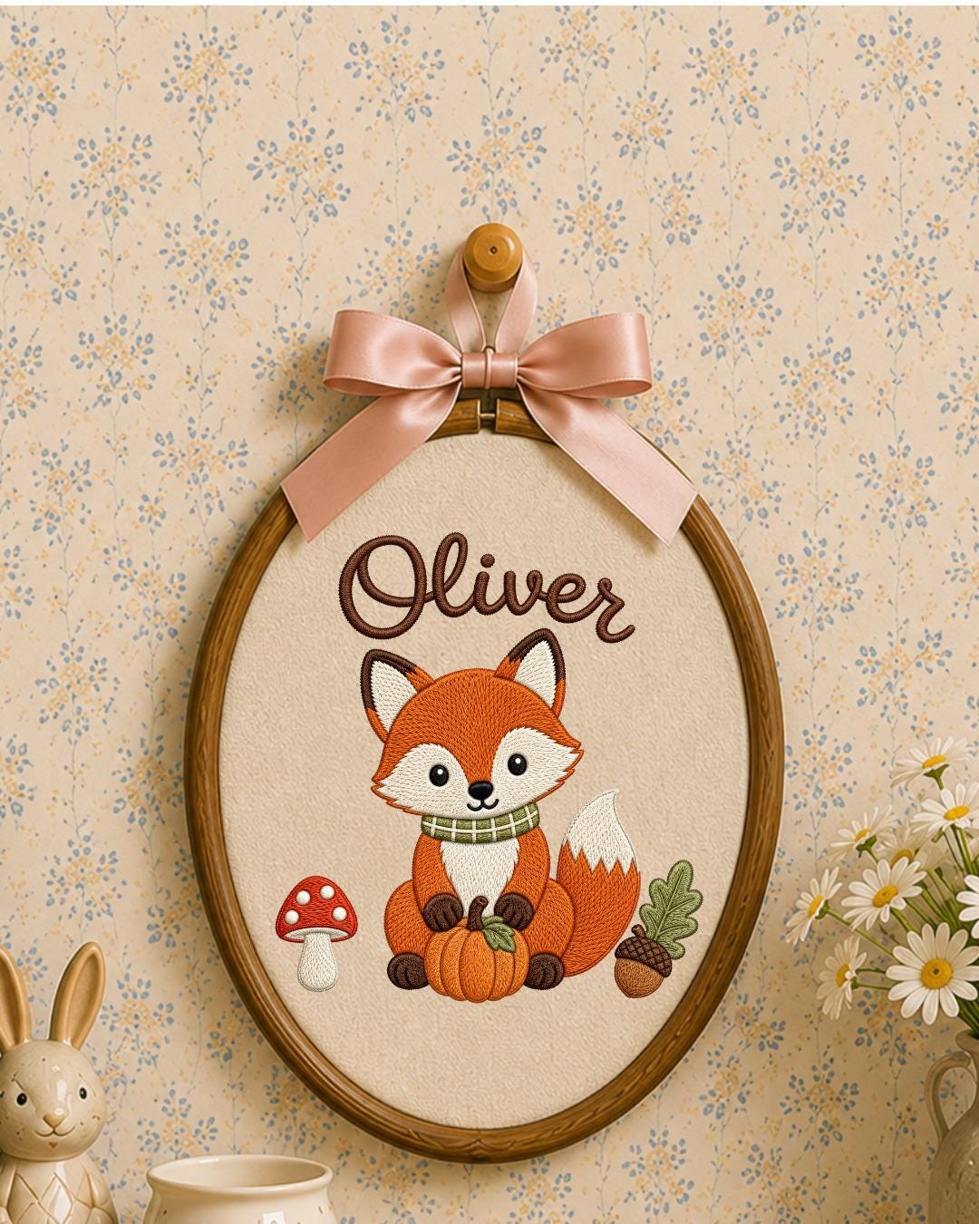 Personalized Embroidered Fox Ornament, Custom Baby Name Hoop, Woodland Nursery Decor, Fall Baby Gift, Newborn Keepsake