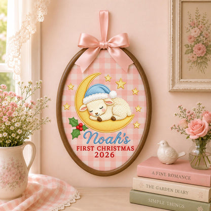 Personalized Embroidered Ornament, Baby First Christmas Lamb Hoop, Custom Name Christmas Decor, Newborn Holiday Keepsake Gift