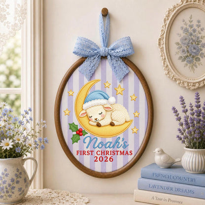 Personalized Embroidered Ornament, Baby First Christmas Lamb Hoop, Custom Name Christmas Decor, Newborn Holiday Keepsake Gift