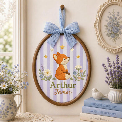 Personalized Embroidered Ornament, Woodland Fox Name Hoop, Custom Baby Boy Nursery Decor, Forest Animal Baby Shower Gift, Newborn Keepsake