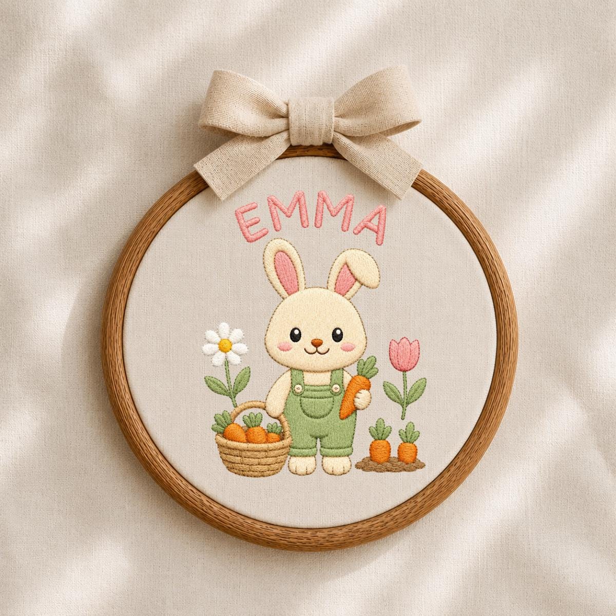 Personalized Embroidered Bunny Hoop Art, Custom Name Nursery Decor