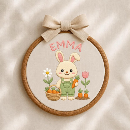 Personalized Embroidered Bunny Hoop Art, Custom Name Nursery Decor