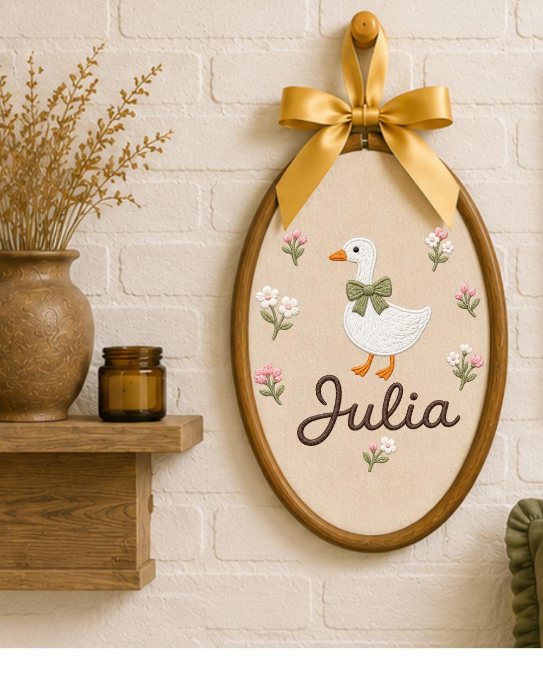 Personalized Goose Embroidery Hoop, Custom Baby Name Ornament, Floral Nursery Wall Decor, Baby Girl Room Decor, Newborn Gift