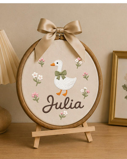 Personalized Goose Embroidery Hoop, Custom Baby Name Ornament, Floral Nursery Wall Decor, Baby Girl Room Decor, Newborn Gift