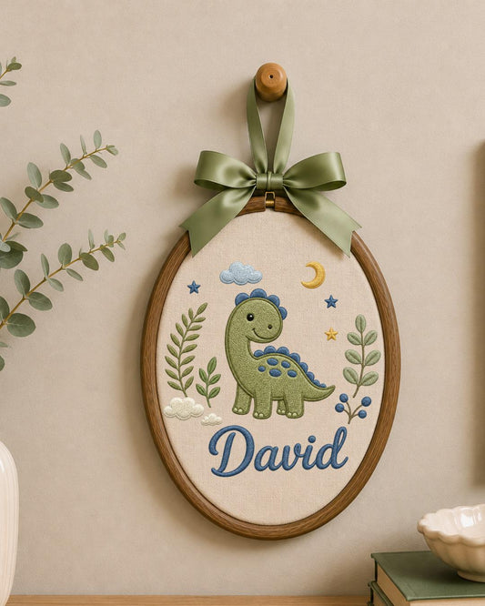 Personalized Dinosaur Embroidery Hoop, Custom Baby Name Ornament, Dino Nursery Wall Decor, Baby Boy Room Decor, Newborn Gift