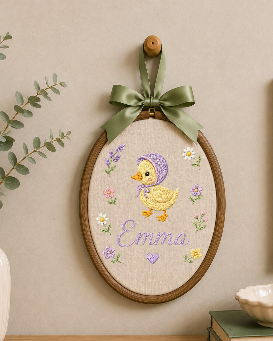 Personalized Duck Embroidery Hoop, Custom Baby Name Ornament, Floral Nursery Wall Decor, Baby Girl Room Decor, Newborn Keepsake Gift