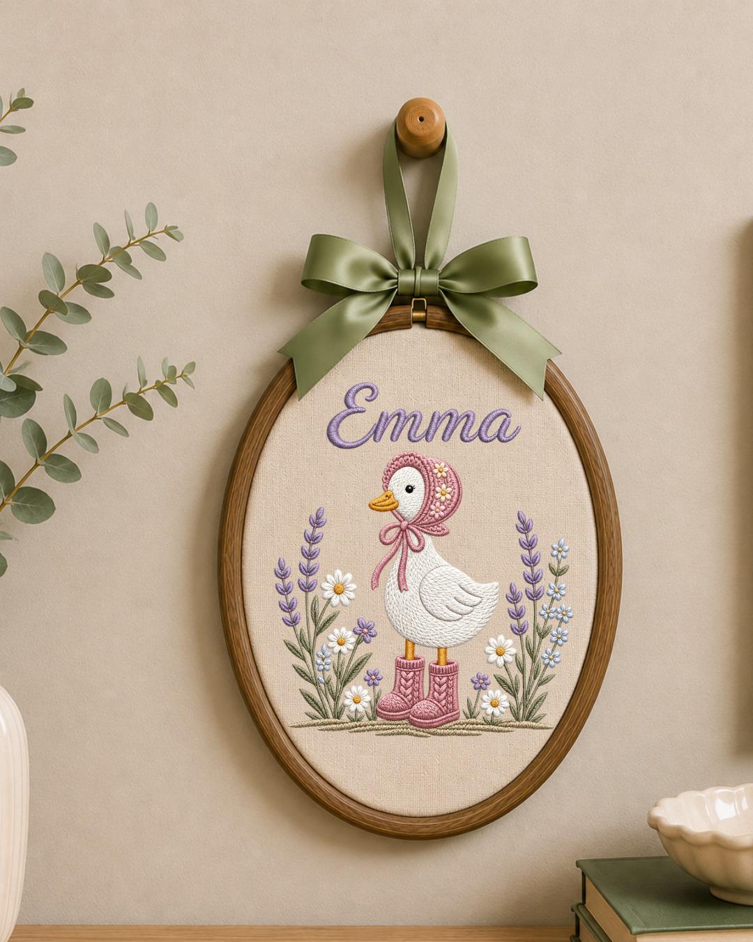 Personalized Goose Embroidery Hoop, Custom Baby Name Ornament, Floral Nursery Wall Decor, Baby Girl Room Decor, Newborn Keepsake Gift