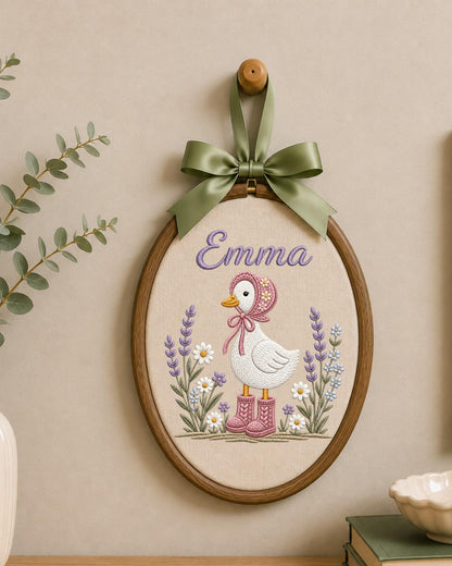 Personalized Goose Embroidery Hoop, Custom Baby Name Ornament, Floral Nursery Wall Decor, Baby Girl Room Decor, Newborn Keepsake Gift