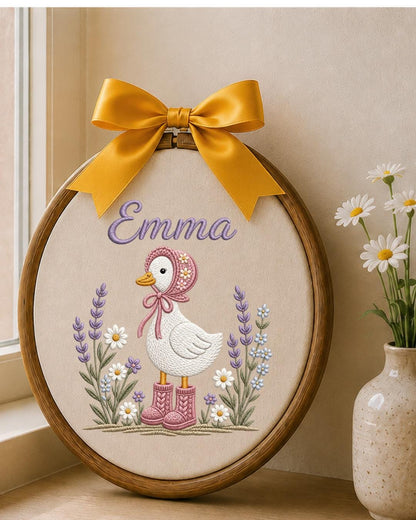Personalized Goose Embroidery Hoop, Custom Baby Name Ornament, Floral Nursery Wall Decor, Baby Girl Room Decor, Newborn Keepsake Gift