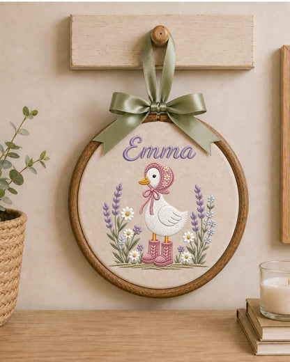 Personalized Goose Embroidery Hoop, Custom Baby Name Ornament, Floral Nursery Wall Decor, Baby Girl Room Decor, Newborn Keepsake Gift