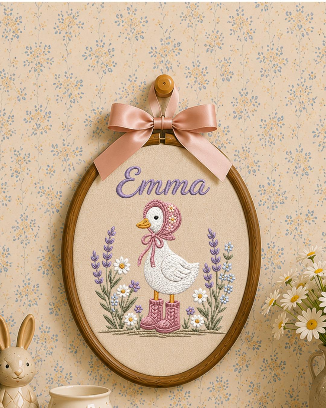 Personalized Goose Embroidery Hoop, Custom Baby Name Ornament, Floral Nursery Wall Decor, Baby Girl Room Decor, Newborn Keepsake Gift
