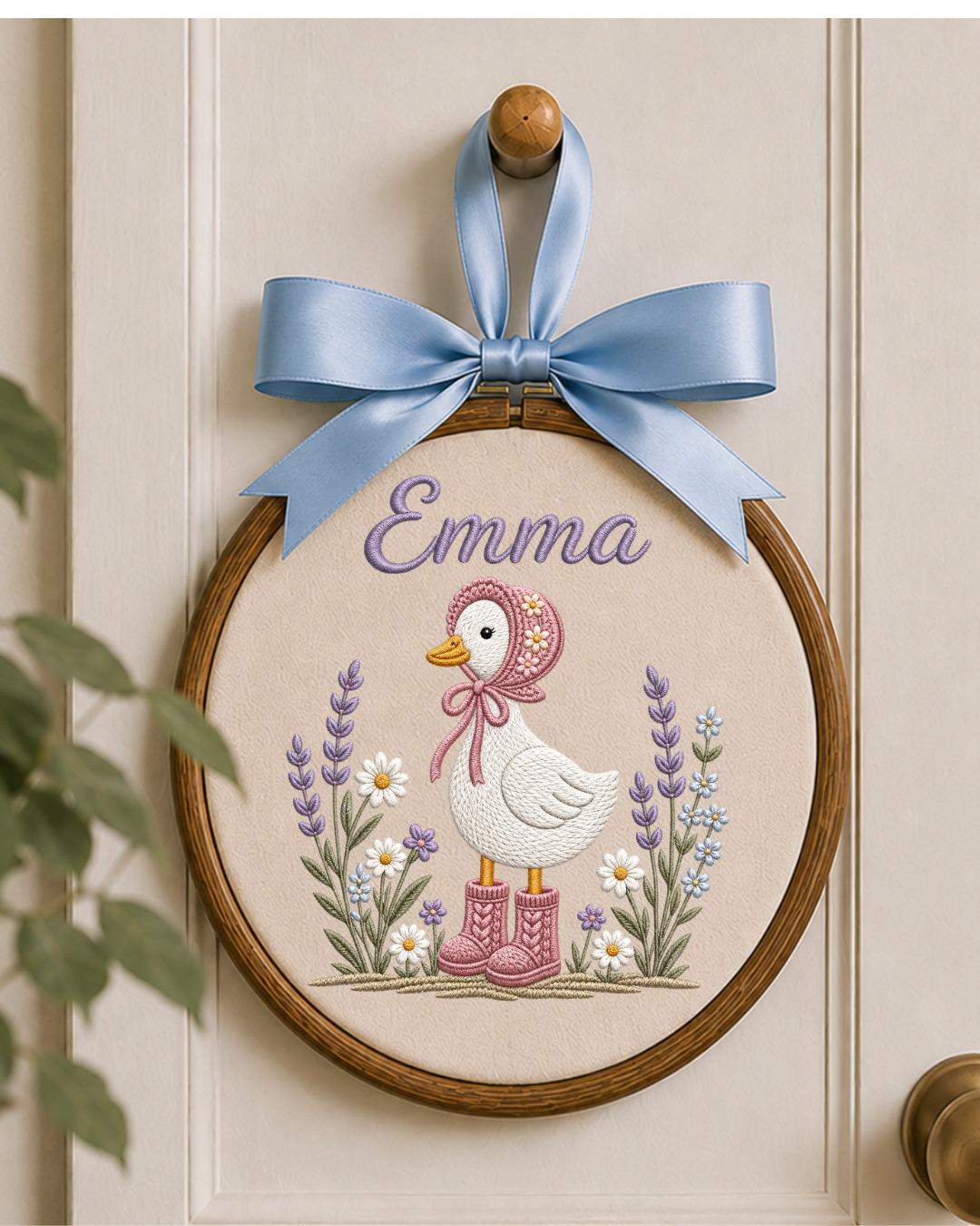 Personalized Goose Embroidery Hoop, Custom Baby Name Ornament, Floral Nursery Wall Decor, Baby Girl Room Decor, Newborn Keepsake Gift