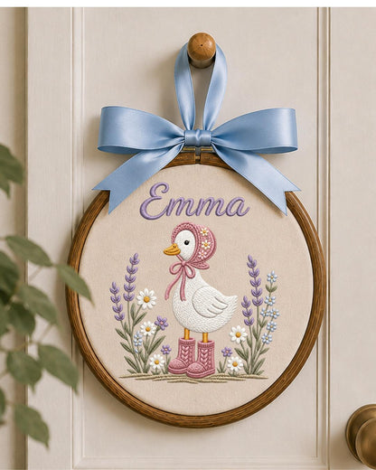 Personalized Goose Embroidery Hoop, Custom Baby Name Ornament, Floral Nursery Wall Decor, Baby Girl Room Decor, Newborn Keepsake Gift