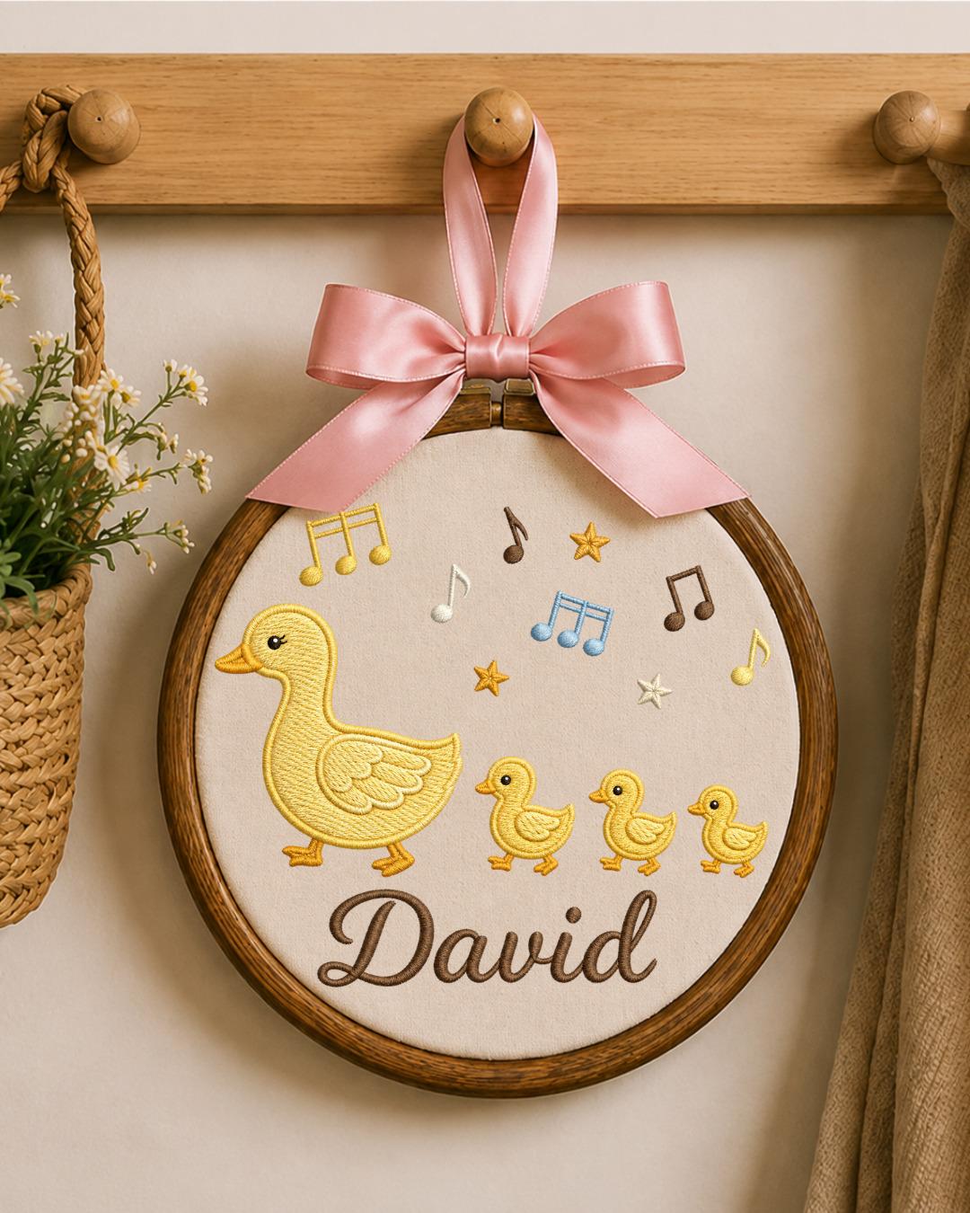Personalized Duck Family Embroidery Hoop, Custom Baby Name Ornament, Mama Duck Nursery Decor, Baby Boy Room Sign, Newborn Keepsake Gift