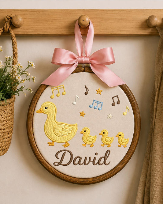 Personalized Duck Family Embroidery Hoop, Custom Baby Name Ornament, Mama Duck Nursery Decor, Baby Boy Room Sign, Newborn Keepsake Gift