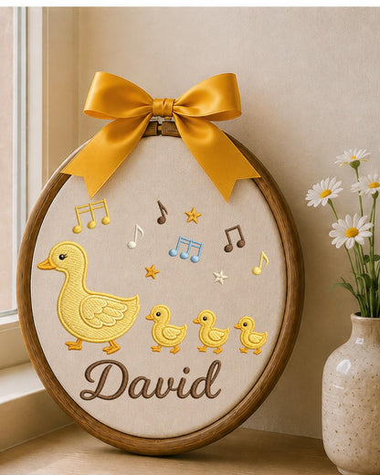 Personalized Duck Family Embroidery Hoop, Custom Baby Name Ornament, Mama Duck Nursery Decor, Baby Boy Room Sign, Newborn Keepsake Gift