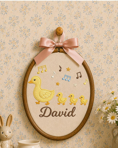 Personalized Duck Family Embroidery Hoop, Custom Baby Name Ornament, Mama Duck Nursery Decor, Baby Boy Room Sign, Newborn Keepsake Gift