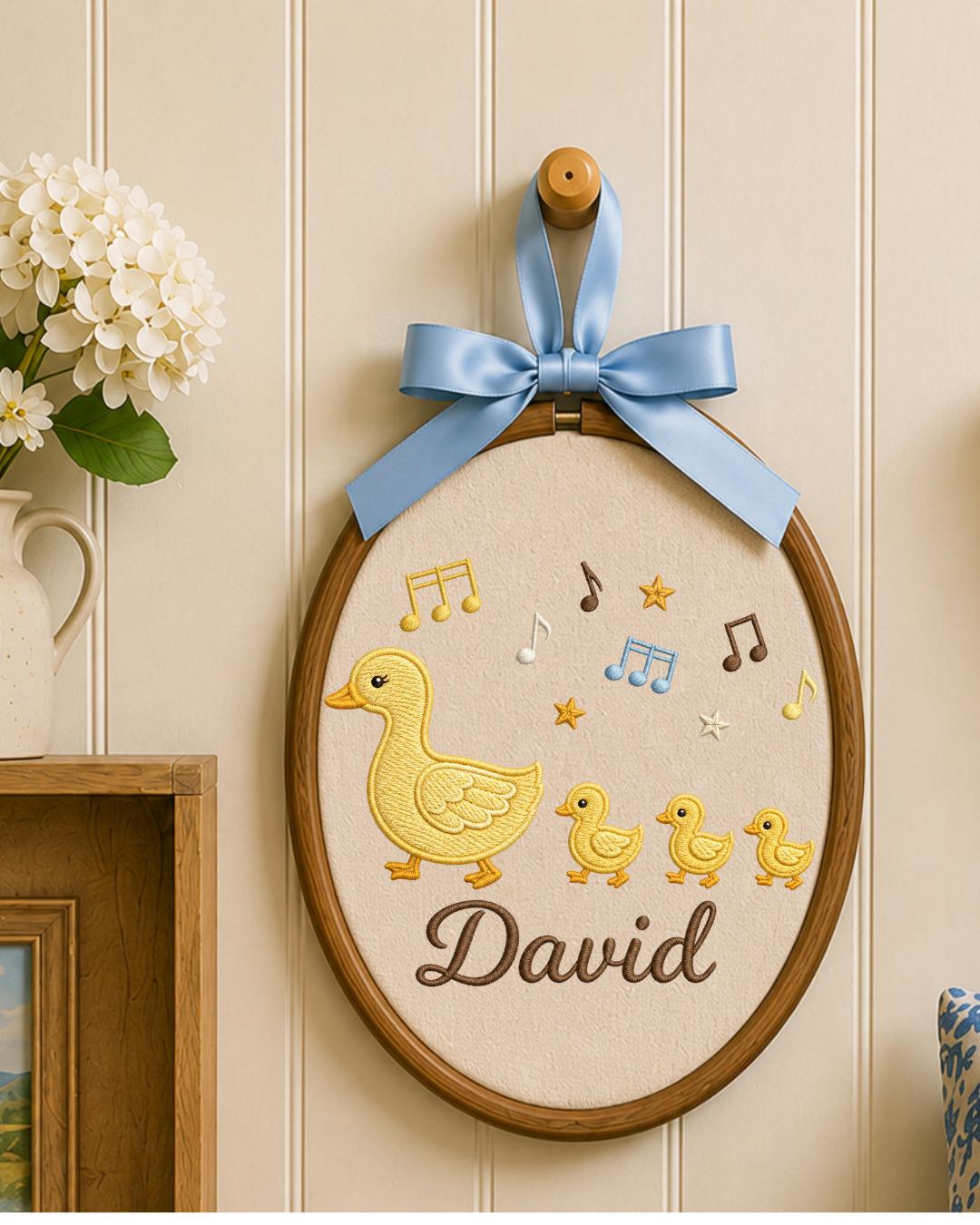 Personalized Duck Family Embroidery Hoop, Custom Baby Name Ornament, Mama Duck Nursery Decor, Baby Boy Room Sign, Newborn Keepsake Gift