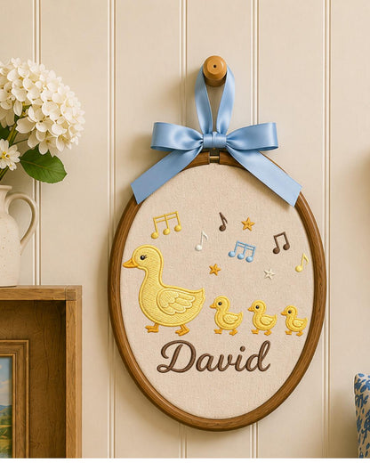 Personalized Duck Family Embroidery Hoop, Custom Baby Name Ornament, Mama Duck Nursery Decor, Baby Boy Room Sign, Newborn Keepsake Gift