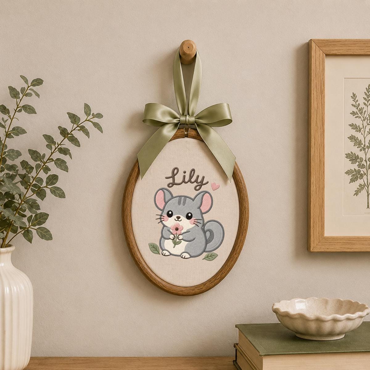 Personalized Chinchilla Embroidered Hoop Art, Woodland Nursery Decor