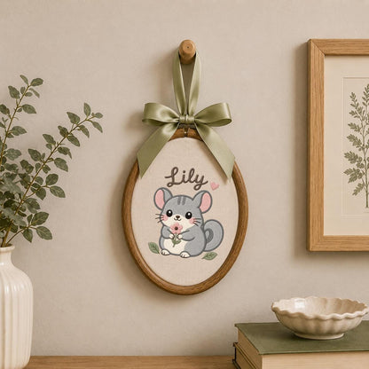 Personalized Chinchilla Embroidered Hoop Art, Woodland Nursery Decor