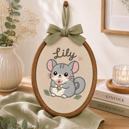 Personalized Chinchilla Embroidered Hoop Art, Woodland Nursery Decor