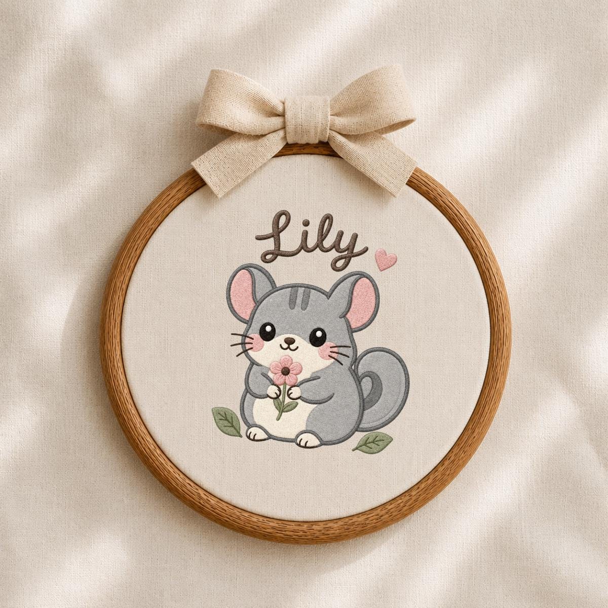 Personalized Chinchilla Embroidered Hoop Art, Woodland Nursery Decor