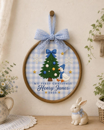 Personalized Embroidered First Christmas Ornament, Custom Baby Name Goose Hoop, Baby Boy Christmas 2026 Keepsake, Holiday Nursery Decor