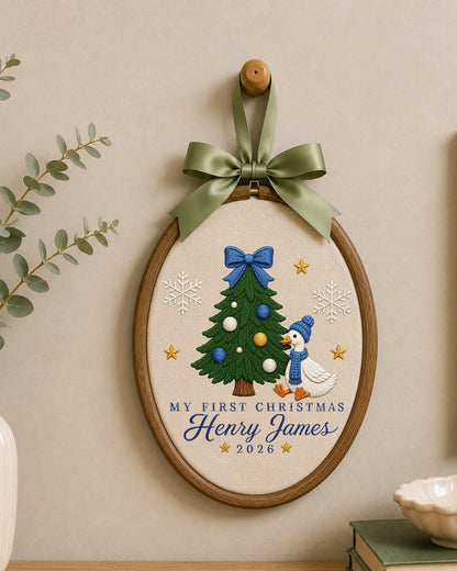 Personalized Embroidered First Christmas Ornament, Custom Baby Name Goose Hoop, Baby Boy Christmas 2026 Keepsake, Holiday Nursery Decor