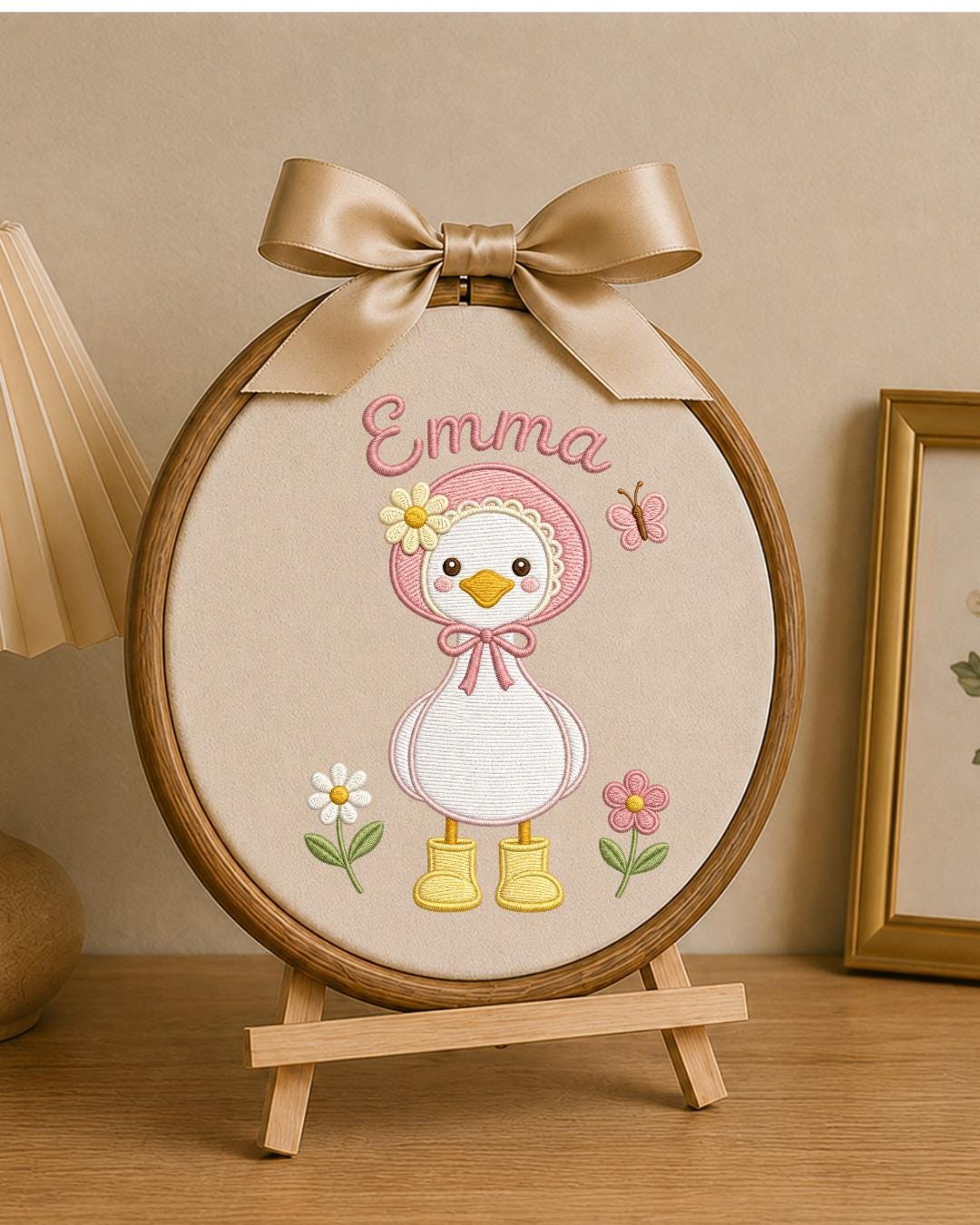 Personalized Embroidered Duck Ornament, Custom Baby Name Hoop, Floral Baby Girl Nursery Decor, Newborn Keepsake Gift