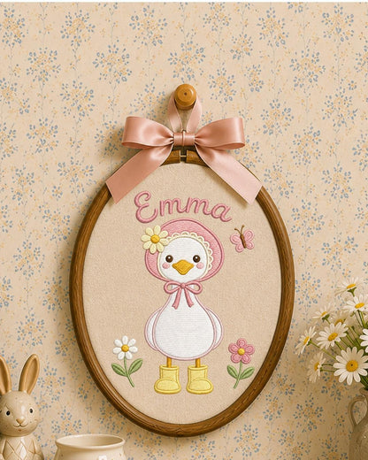 Personalized Embroidered Duck Ornament, Custom Baby Name Hoop, Floral Baby Girl Nursery Decor, Newborn Keepsake Gift