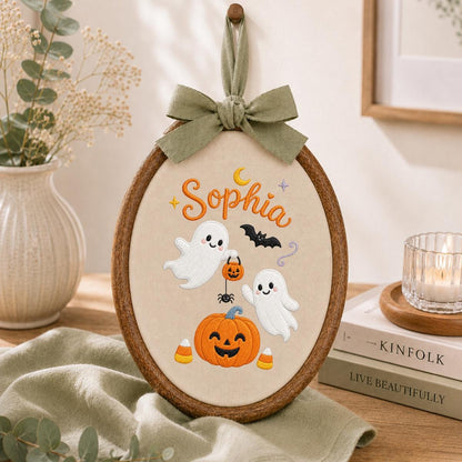 Personalized Embroidered Halloween Hoop Art, Custom Name Wall Decor