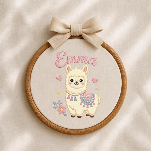 Personalized Embroidered Llama Hoop Art, Floral Nursery Name Sign