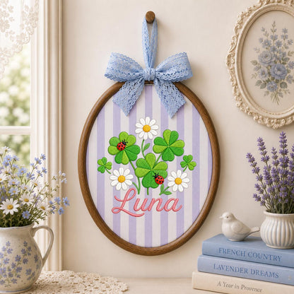 Personalized Clover Daisy Embroidery Hoop Art, Custom Name Wall Hanging, Girl Nursery Decor