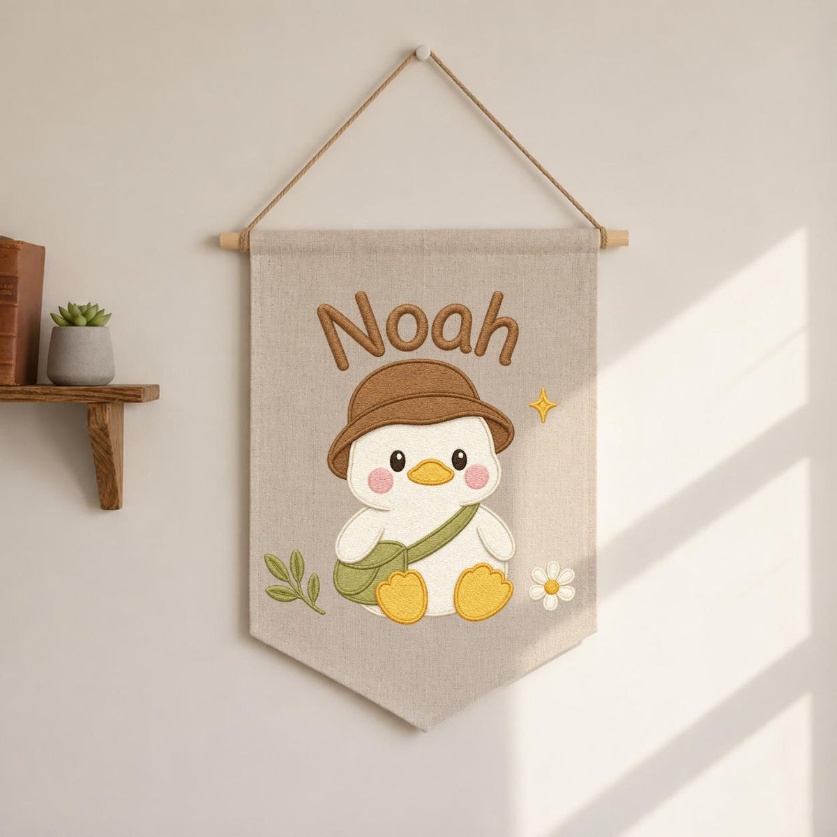 Personalized Duck Embroidered Name Banner, Adventure Nursery Wall Decor