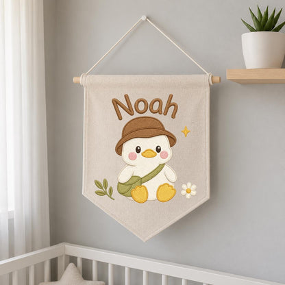 Personalized Duck Embroidered Name Banner, Adventure Nursery Wall Decor