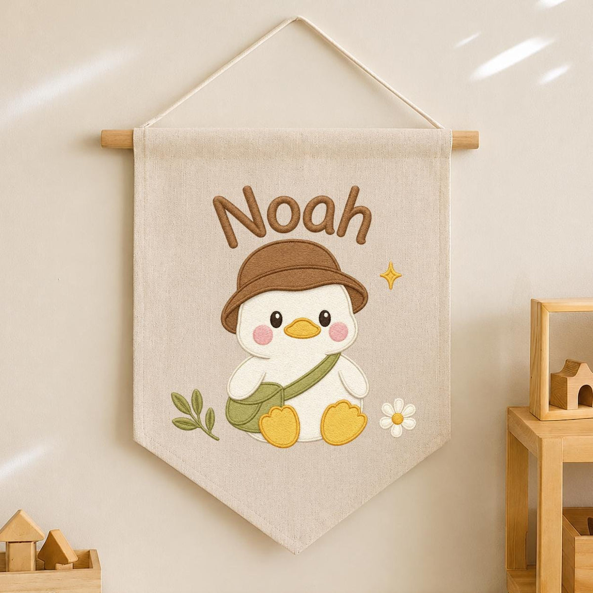Personalized Duck Embroidered Name Banner, Adventure Nursery Wall Decor