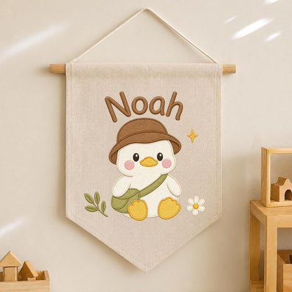 Personalized Duck Embroidered Name Banner, Adventure Nursery Wall Decor