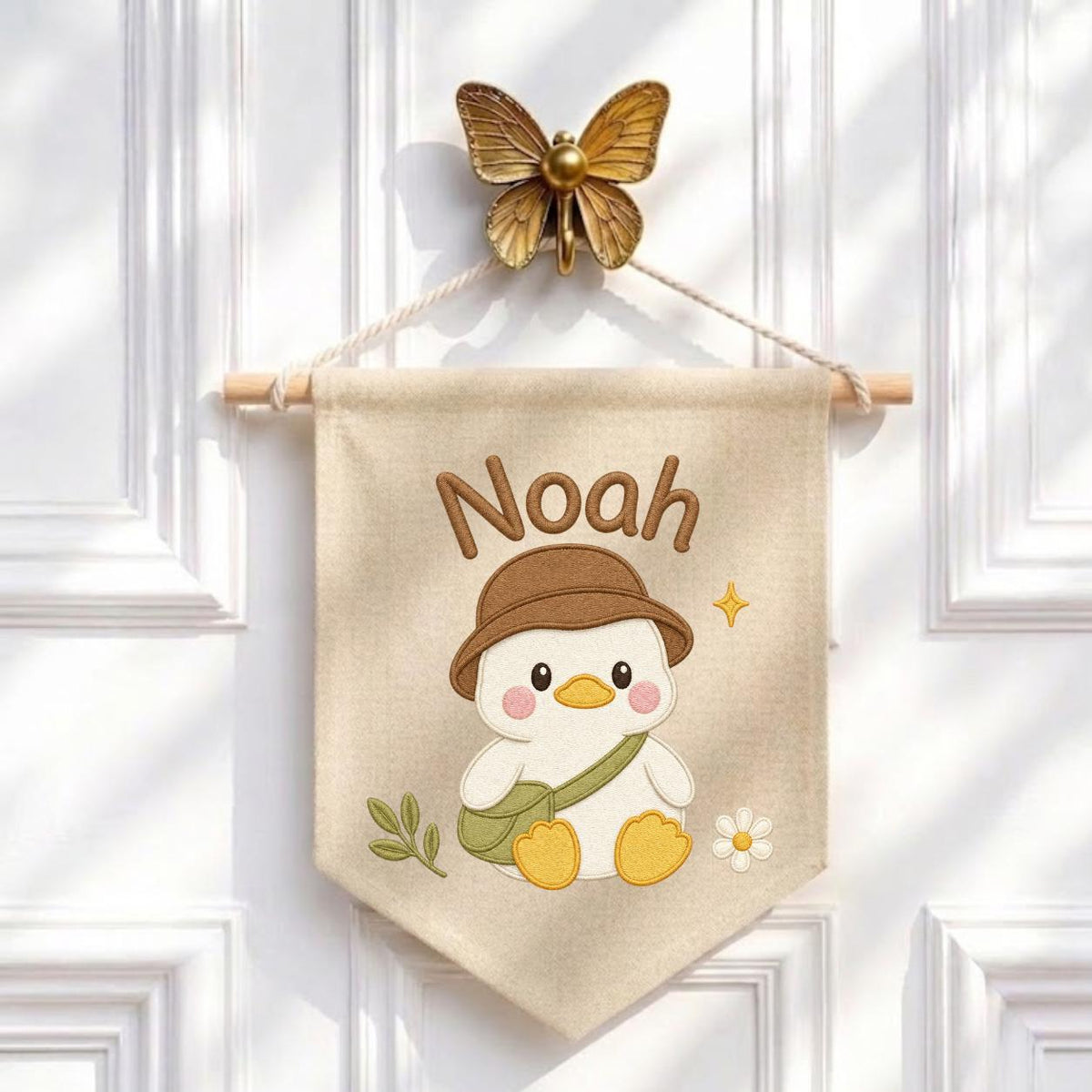 Personalized Duck Embroidered Name Banner, Adventure Nursery Wall Decor