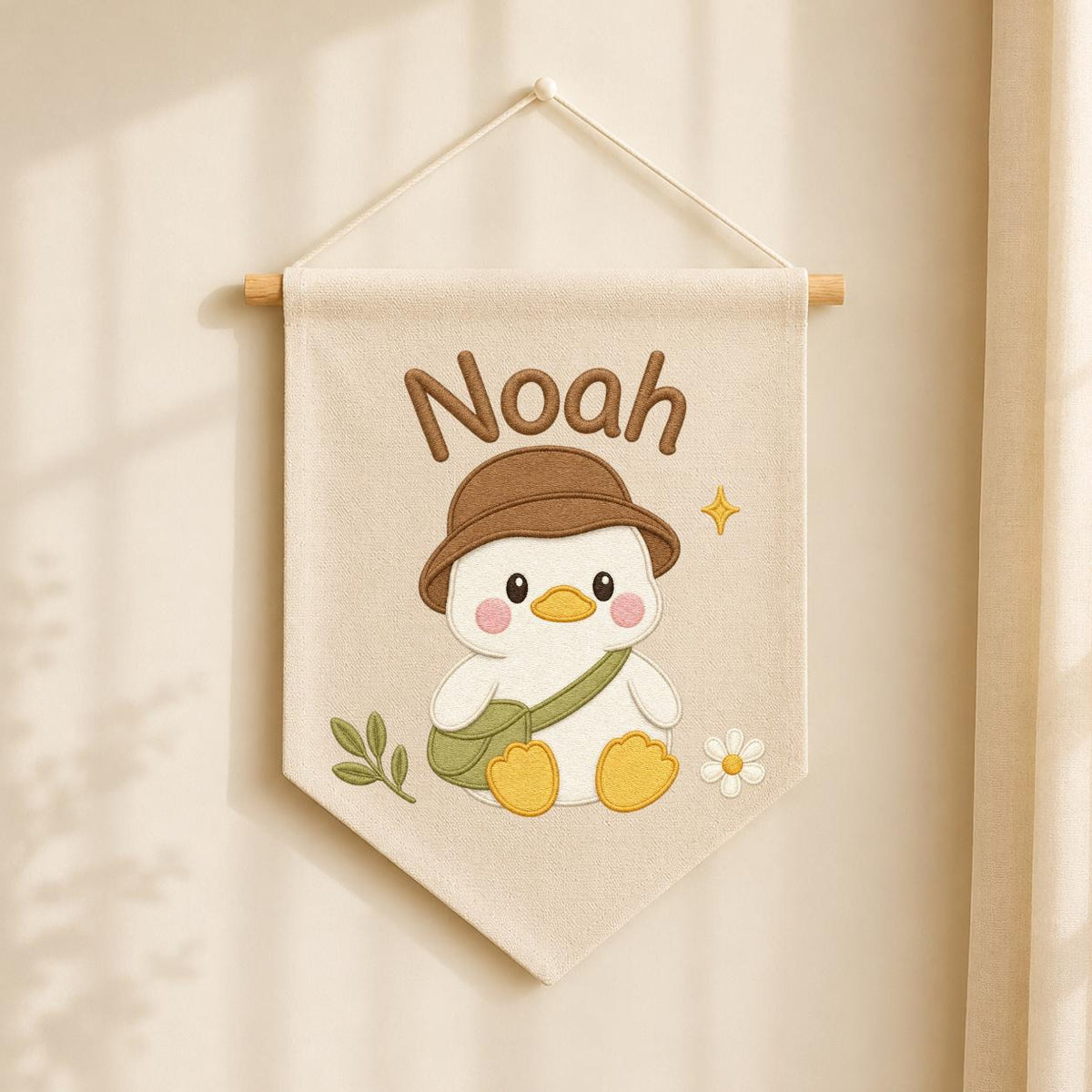 Personalized Duck Embroidered Name Banner, Adventure Nursery Wall Decor