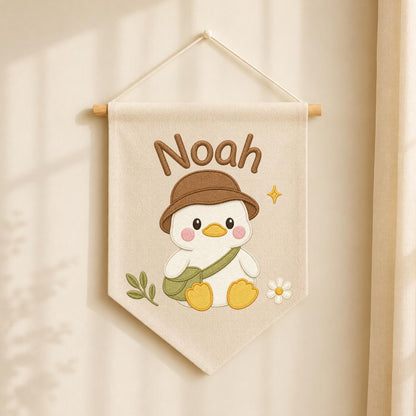 Personalized Duck Embroidered Name Banner, Adventure Nursery Wall Decor