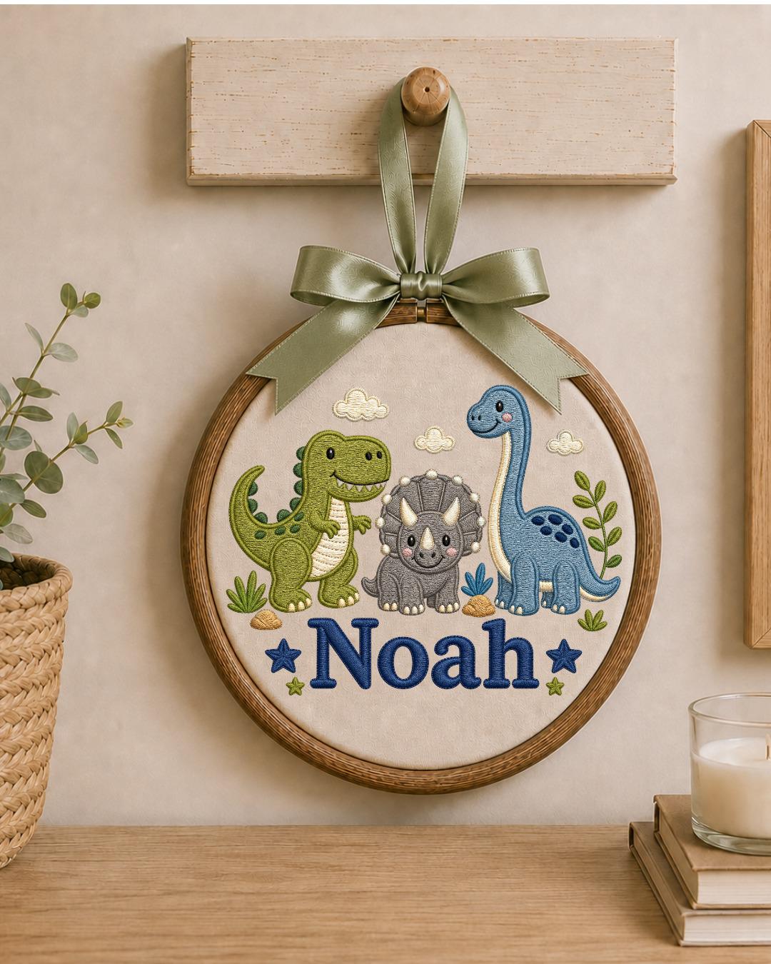 Personalized Embroidered Dinosaur Ornament, Custom Baby Name Hoop, Dino Nursery Wall Decor, Baby Boy Gift, Newborn Keepsake